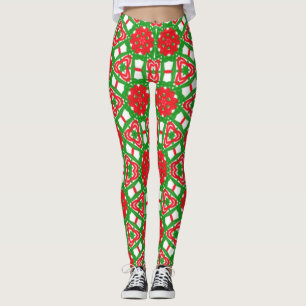 Red, White and Green Kaleidoscopes Leggings
