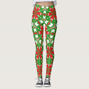 Red, White and Green Kaleidoscopes Leggings