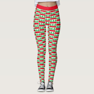 Red, White and Green Leggings With Christmas Trees