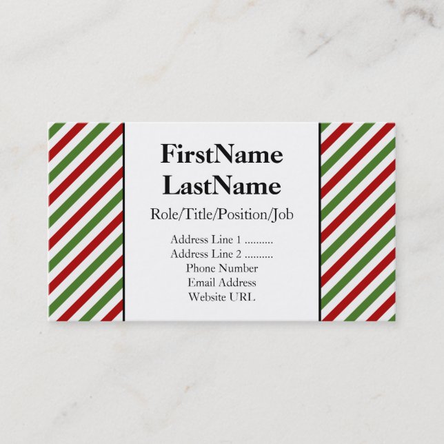 Red, White and Green Stripes Business Card (Front)