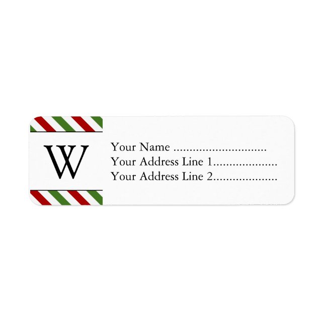 Red, White and Green Stripes + Monogram Return Address Label (Front)