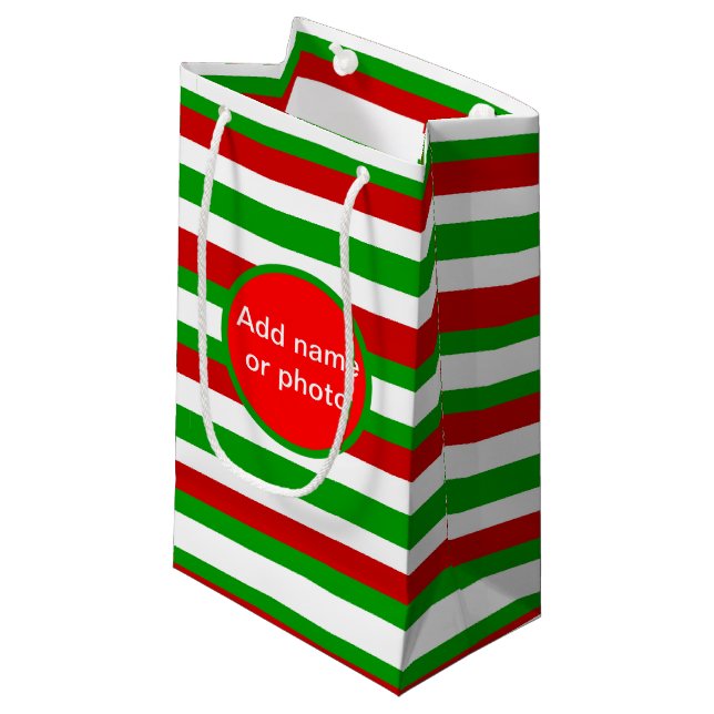 Red, White and Green Stripes Small Gift Bag (Front Angled)