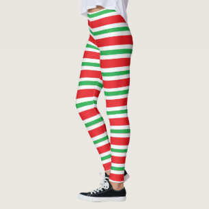 Red, White and Green Thick and Thin Stripes Leggings