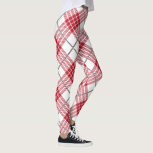 Red white and grey plaid pattern leggings