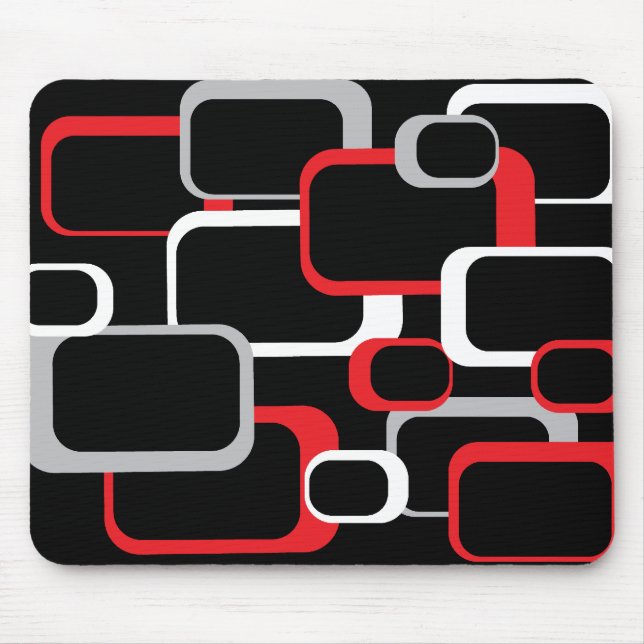 Red White and Grey Retro Square Black Mousepad (Front)