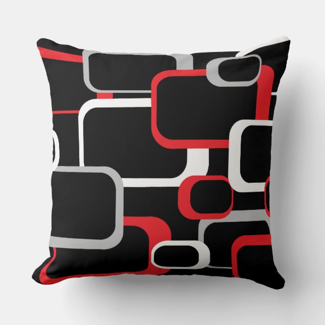 Red White and Grey Retro Squares Cushion (Front)