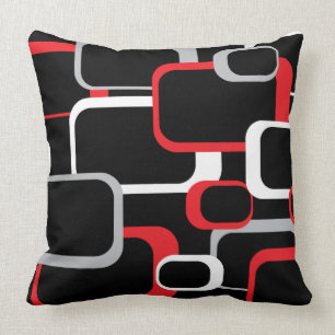 Red White and Grey Retro Squares Cushion
