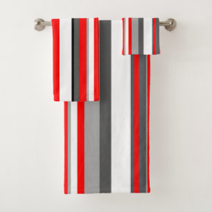 Red white and grey Stripes Bath Towel Set