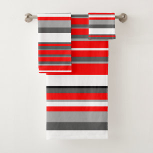 Red white and grey Stripes Bath Towel Set