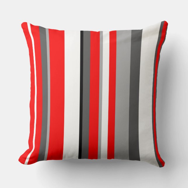 Red white and grey Stripes Cushion (Front)