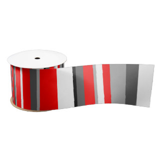 Red white and grey Stripes Satin Ribbon