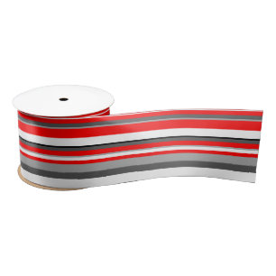 Red white and grey Stripes  Satin Ribbon