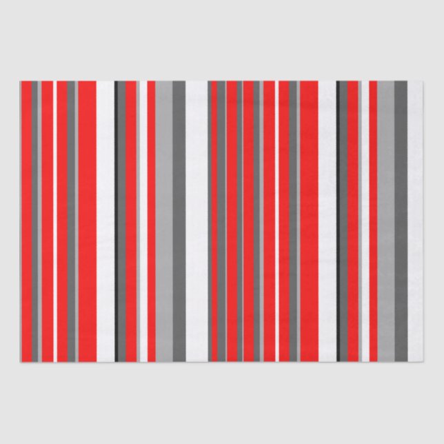 Red white and grey Stripes  Tissue Paper (Front)