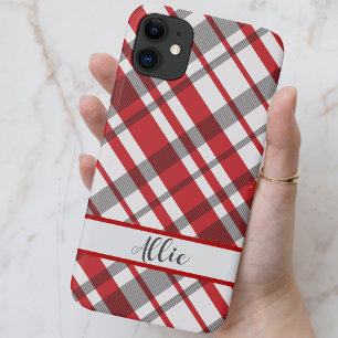 Red, White and Grey Tartan Plaid Custom iPhone 11 Case