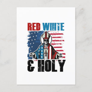 Red White and Holy Pope Leo XIV, 4th of July Invitation Postcard