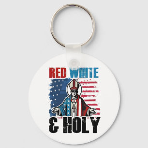 Red White and Holy Pope Leo XIV, 4th of July Key Ring