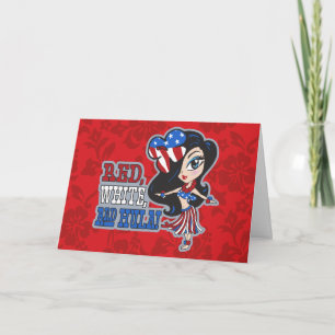 Red, White and Hula Girl Patriotic Greeting Cards