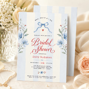 Red white and I do Classic Floral Blue Custom Invitation
