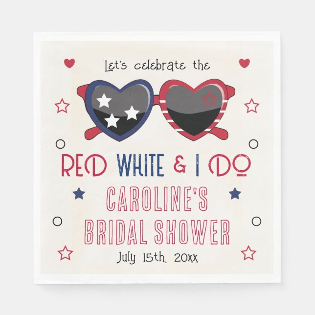 Red White and I Do Heart Sunglasses Bridal Shower Napkin (Front)