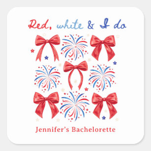Red White and I Do July 4th Bachelorette Favors Square Sticker