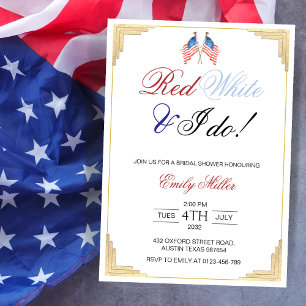 Red White and I Do USA Patriotic Bridal Shower Invitation