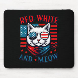 Red White And Meow Cat American Flag 4th Of July M Mouse Pad
