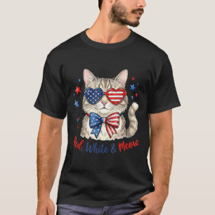 Red White And Meow Patriotic Cat Aamerican Flag T-Shirt