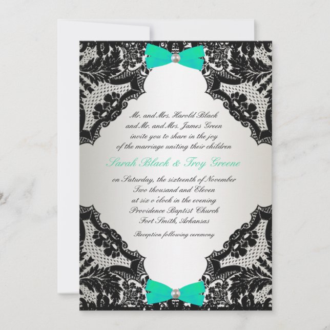 Red, white and Mint Green lace Wedding Invitation (Front)