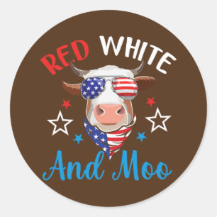Red White And Moo 4th Of July Cow USA Flag Farmer Classic Round Sticker