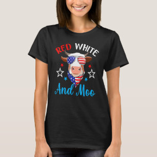 Red White And Moo 4th Of July Cow Usa Flag Farmer T-Shirt
