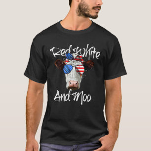 Red White and Moo Cow Messy Bun Patriotic USA 4th  T-Shirt