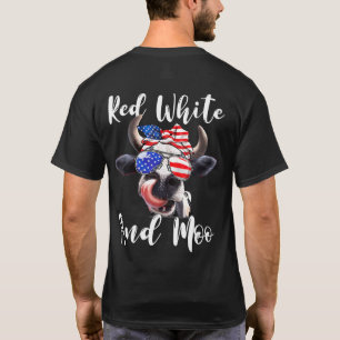 Red White And Moo Cow Messy Bun Usa Flag 4th Of Ju T-Shirt
