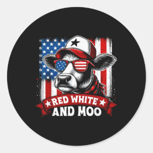 Red, White And Moo - Funny 4th Of July Classic Round Sticker