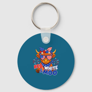 Red white and moo funny patriotic highland cow usa key ring
