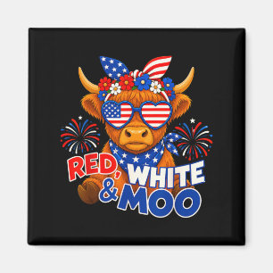 Red White And Moo Funny Patriotic Highland Cow Usa Magnet
