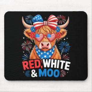 Red White And Moo Highland Cow 4th July 250 Years Mouse Pad