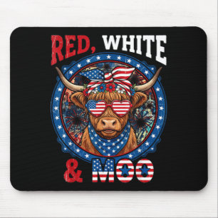 Red White And Moo Highland Cow 4th July 250 Years Mouse Pad