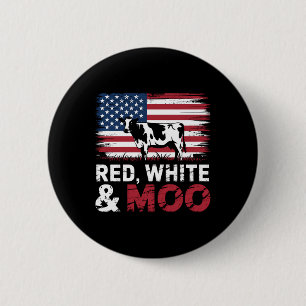 Red White And Moo _ Patriotic Cow American Flag 4t 6 Cm Round Badge