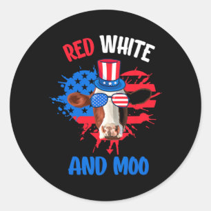 Red White And Moo Patriotic Cow Farmer 4th Of July Classic Round Sticker