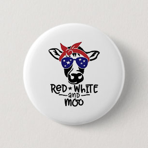 Red White and Moo Patriotic Cow Fourth of July 6 Cm Round Badge