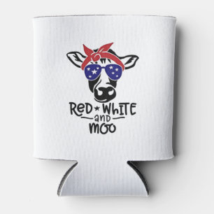 Red White and Moo Patriotic Cow Fourth of July Can Cooler