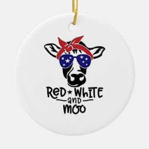 Red White and Moo Patriotic Cow Fourth of July Ceramic Ornament