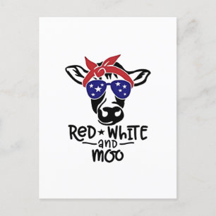 Red White and Moo Patriotic Cow Fourth of July Holiday Postcard