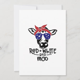 Red White and Moo Patriotic Cow Fourth of July Invitation
