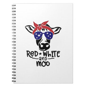 Red White and Moo Patriotic Cow Fourth of July Notebook