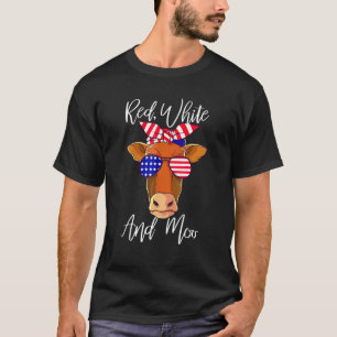 Red White And Moo Patriotic Cow Usa Flag  4th Of J T-Shirt