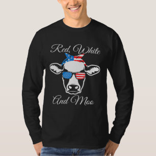 Red White And Moo Patriotic Cow Usa Flag 4th Of Ju T-Shirt