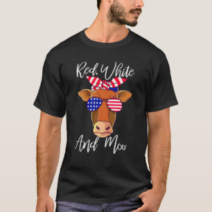 Red White And Moo Patriotic Cow USA Flag 4Th Of T-Shirt