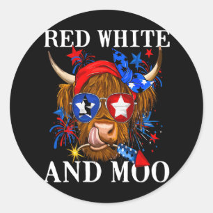 Red White And Moo Patriotic Cow Usa Flag Funny 4th Classic Round Sticker