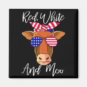 Red White And Moo Patriotic Cow Usa Flag Funny 4th Magnet
